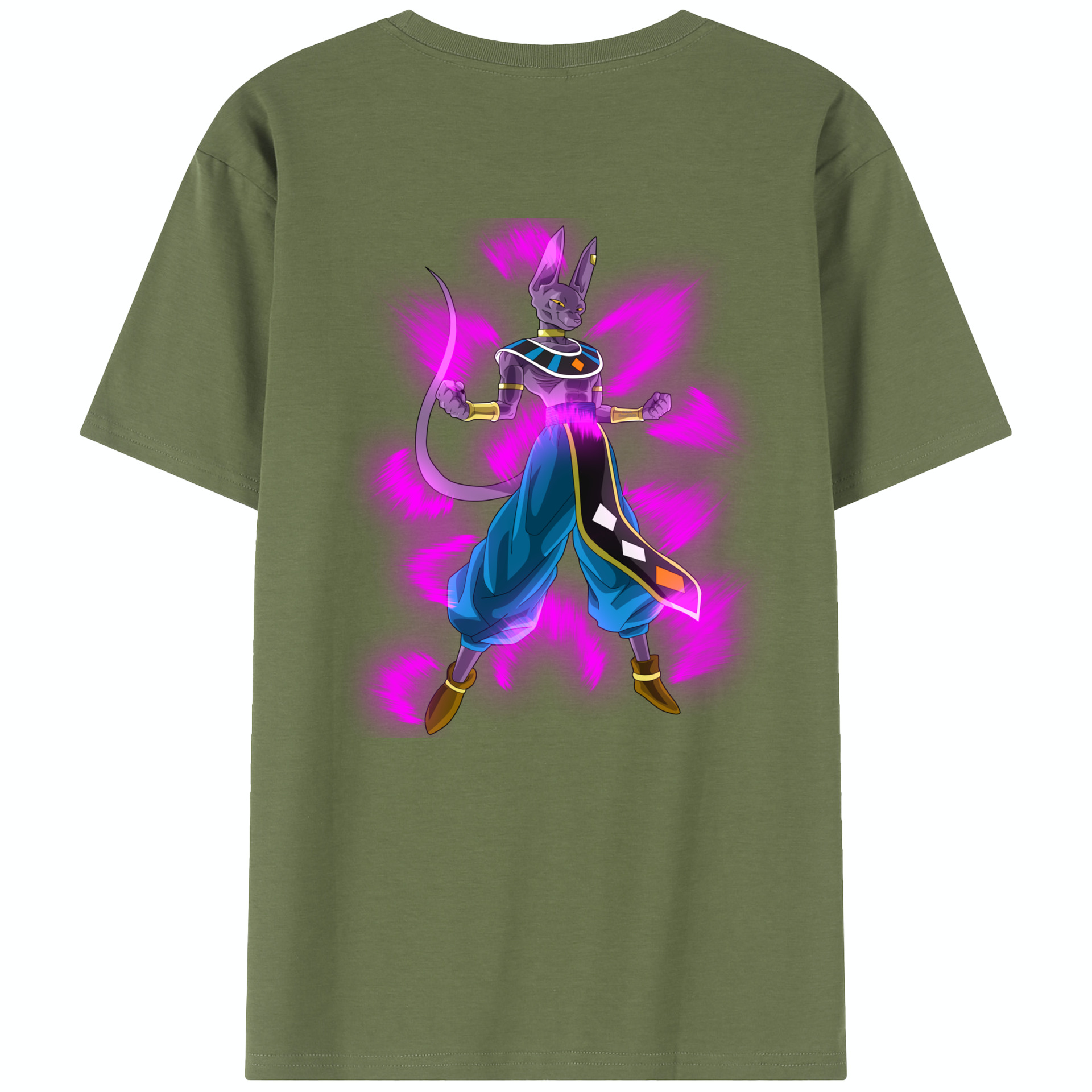 （画像用） ドラゴンボール ビルス 破壊神ビルス DRAGON BALL Beerus Birusu 綿100％半袖Tシャツ（背面プリント）